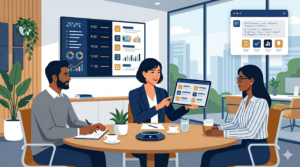 AIで会議を効率化するビジネスパーソンのイラスト