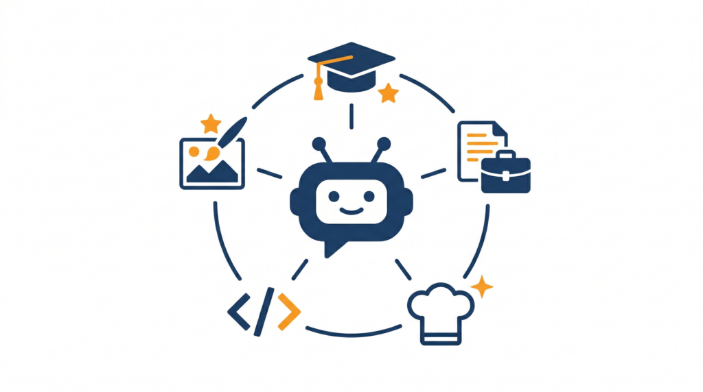 ChatGPT GPTsの使い方を解説するイラスト - AI学習教室チームあいおい