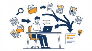 ChatGPTで書類を要約・整理するイラスト - AI専門教室チームあいおい