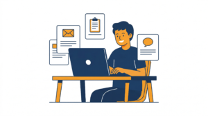 ChatGPTでメール・報告書・SNS投稿を書くイラスト - AI学習教室チームあいおい