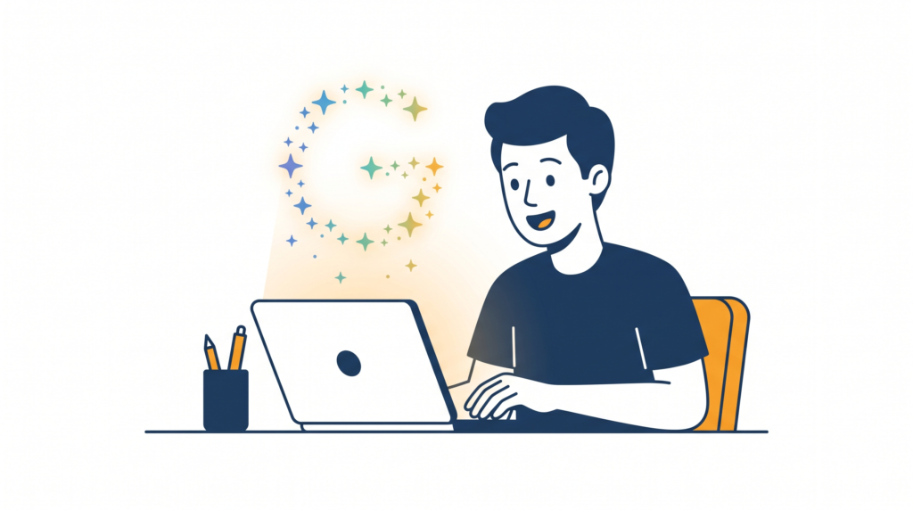 Geminiの使い方を学ぶ初心者のイラスト