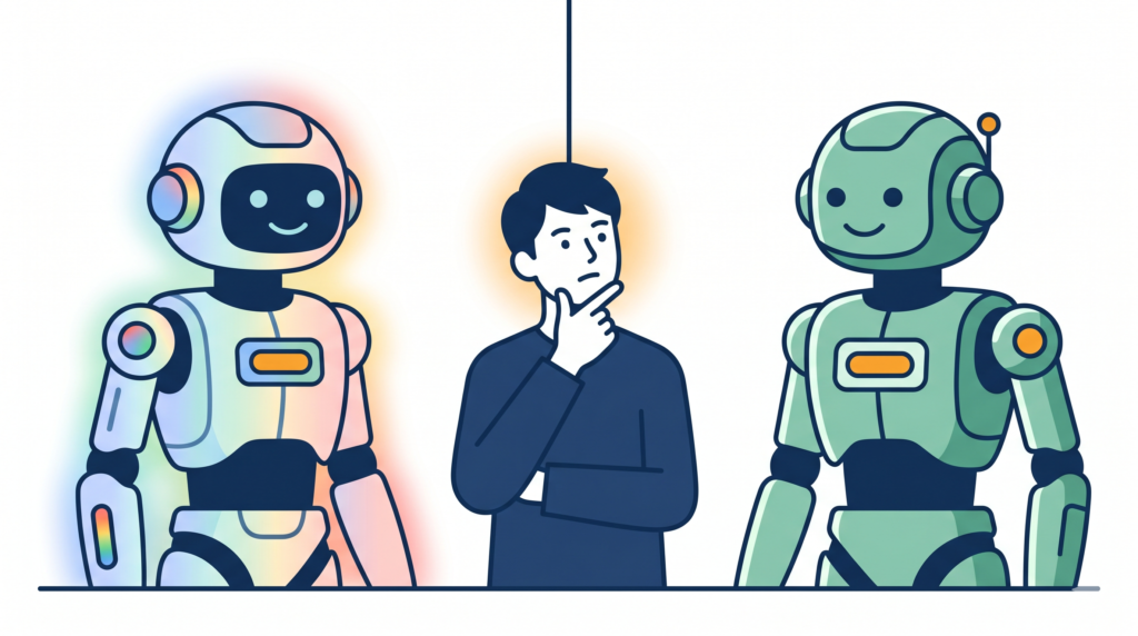 GeminiとChatGPTを比較するイラスト