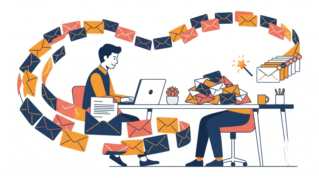 GeminiとGmailで仕事を効率化するイラスト