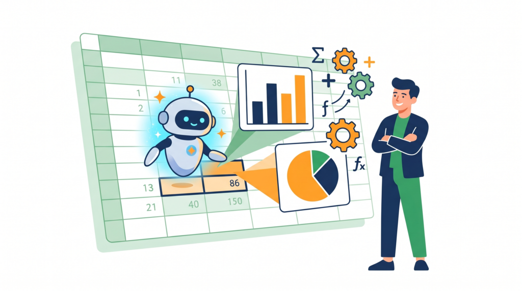 Geminiでスプレッドシートを分析するイラスト