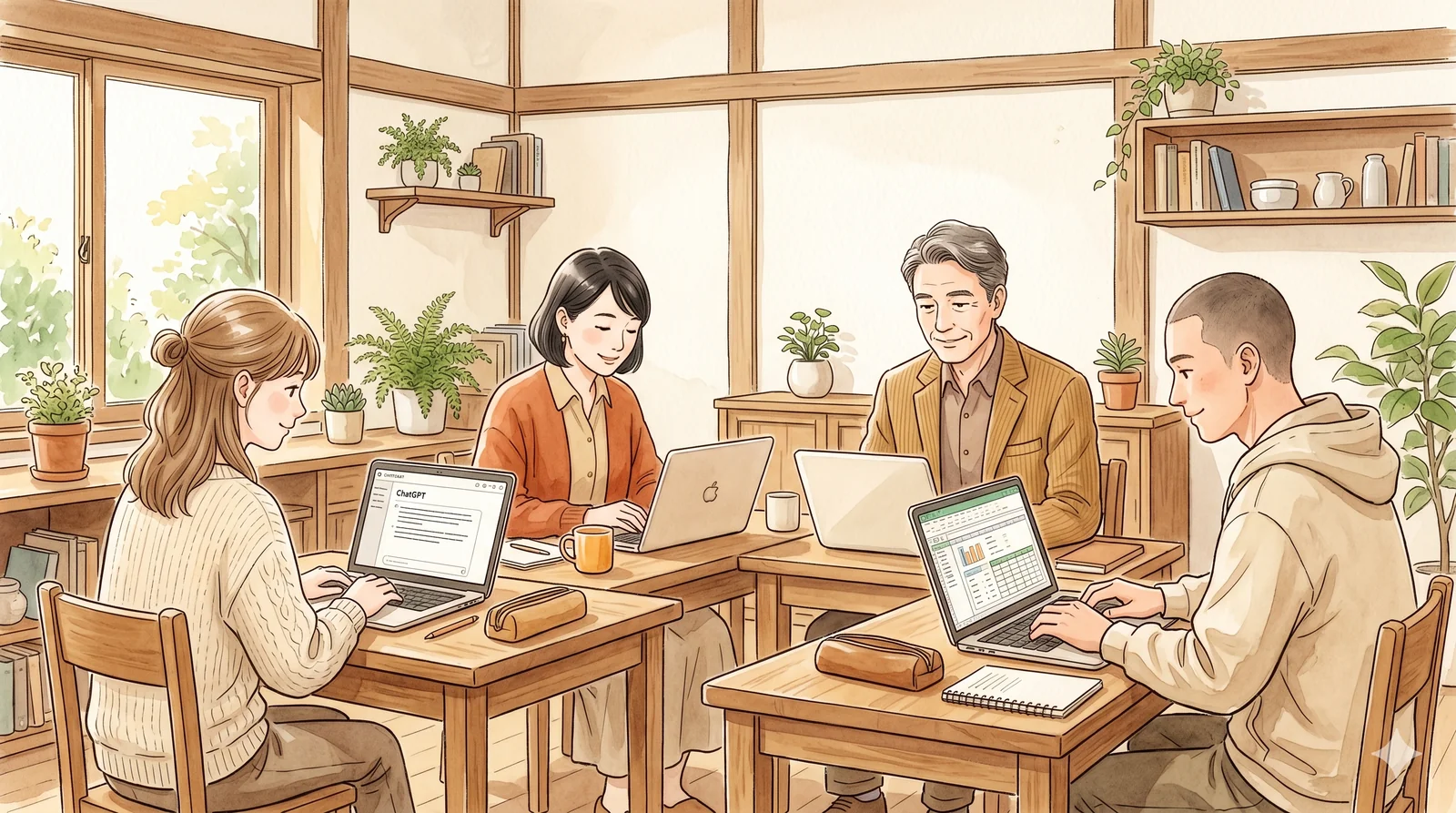 チームあいおい — AIツールに集中して取り組むオフライン学習の様子